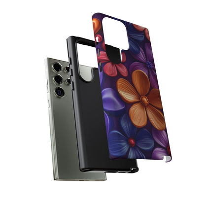 Bold Floral 3D Samsung Galaxy Case – Vivid Purple and Orange Flower Design, Shock - Resistant - BOGO Cases