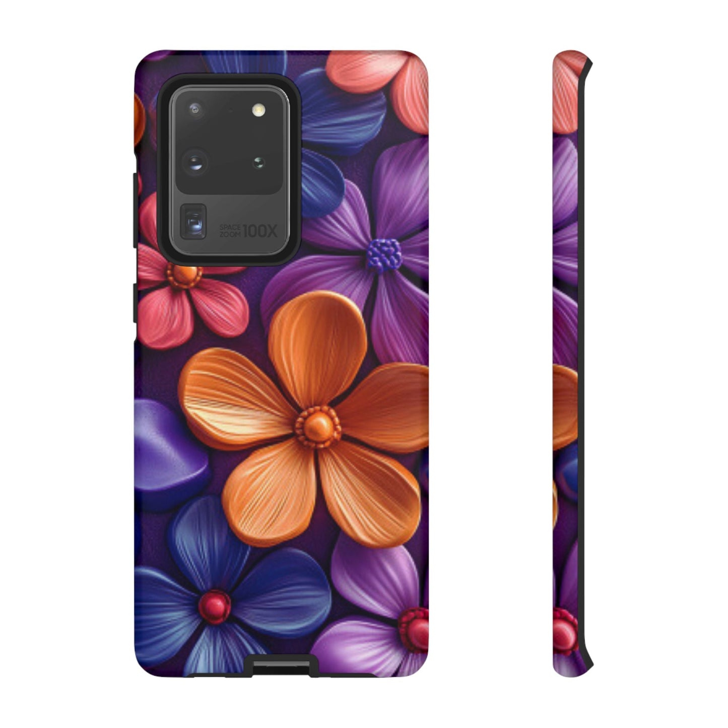 Bold Floral 3D Samsung Galaxy Case – Vivid Purple and Orange Flower Design, Shock - Resistant - BOGO Cases