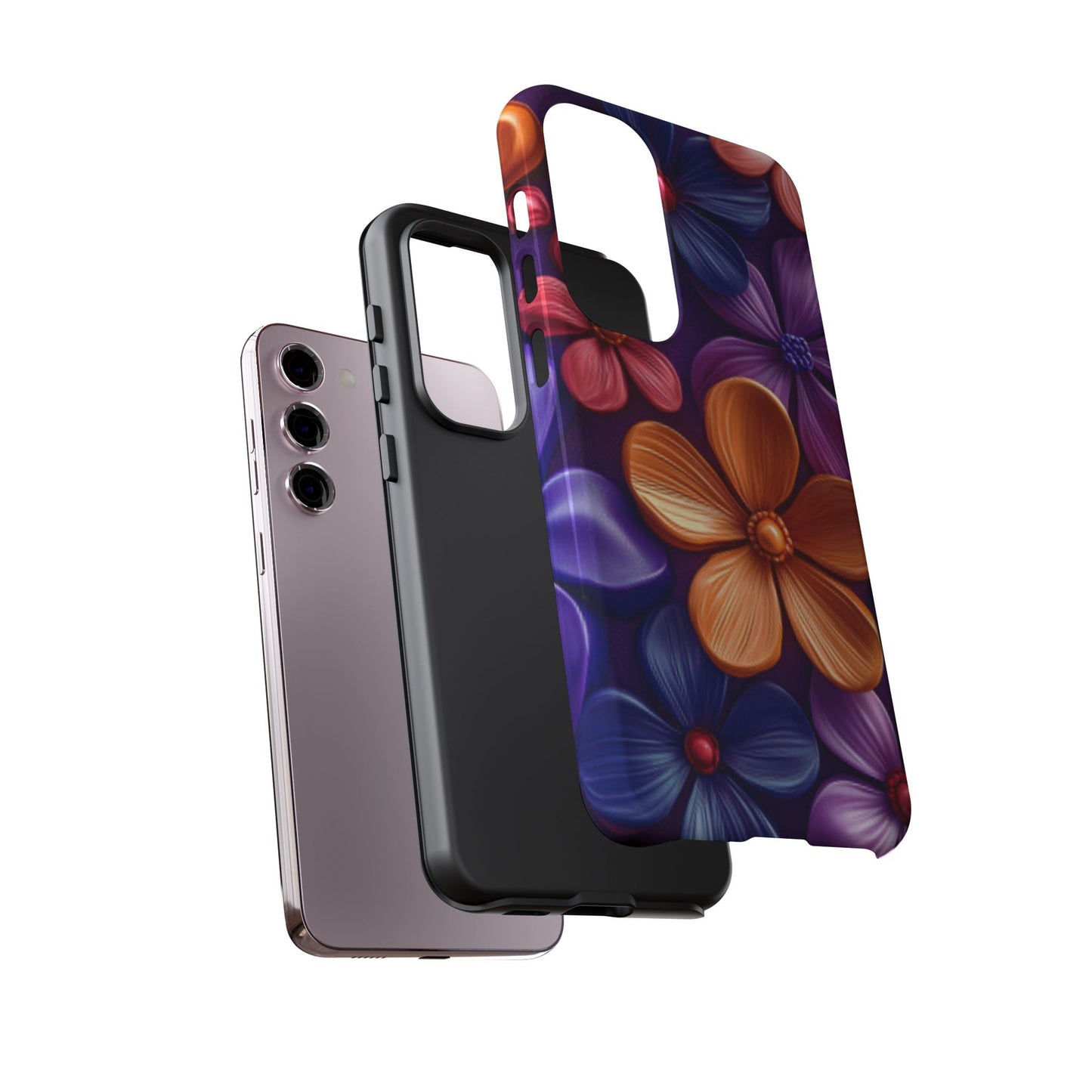 Bold Floral 3D Samsung Galaxy Case – Vivid Purple and Orange Flower Design, Shock - Resistant - BOGO Cases