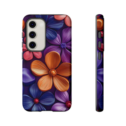 Bold Floral 3D Samsung Galaxy Case – Vivid Purple and Orange Flower Design, Shock - Resistant - BOGO Cases