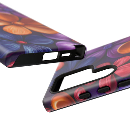 Bold Floral 3D Samsung Galaxy Case – Vivid Purple and Orange Flower Design, Shock - Resistant - BOGO Cases