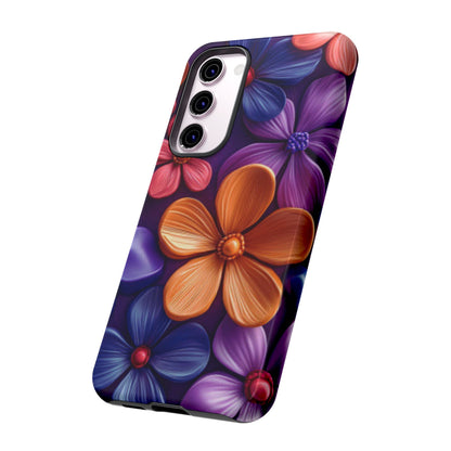 Bold Floral 3D Samsung Galaxy Case – Vivid Purple and Orange Flower Design, Shock - Resistant - BOGO Cases