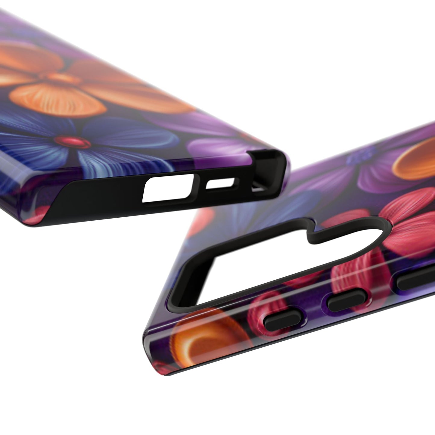 Bold Floral 3D Samsung Galaxy Case – Vivid Purple and Orange Flower Design, Shock - Resistant - BOGO Cases