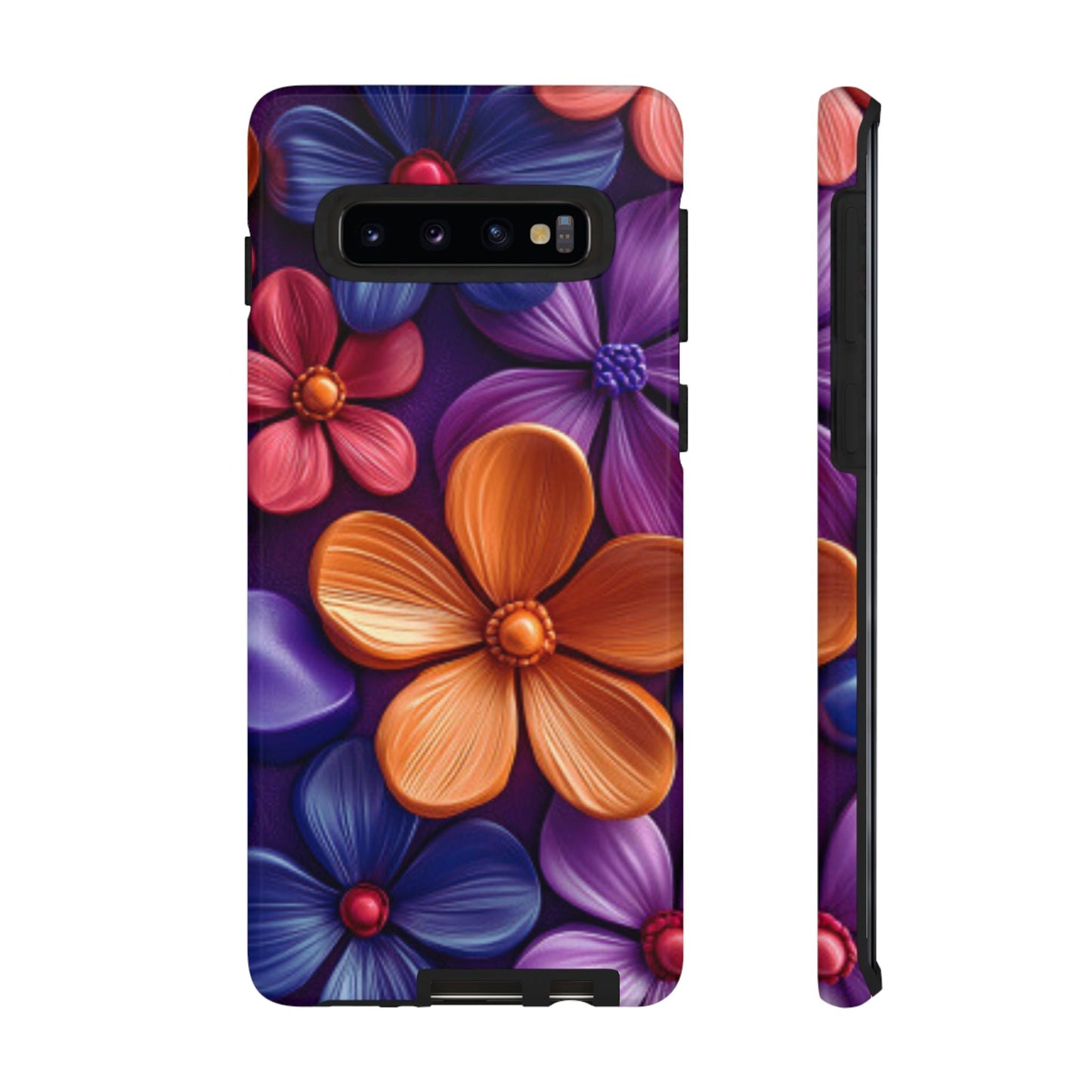 Bold Floral 3D Samsung Galaxy Case – Vivid Purple and Orange Flower Design, Shock - Resistant - BOGO Cases