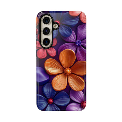 Bold Floral 3D Samsung Galaxy Case – Vivid Purple and Orange Flower Design, Shock - Resistant - BOGO Cases