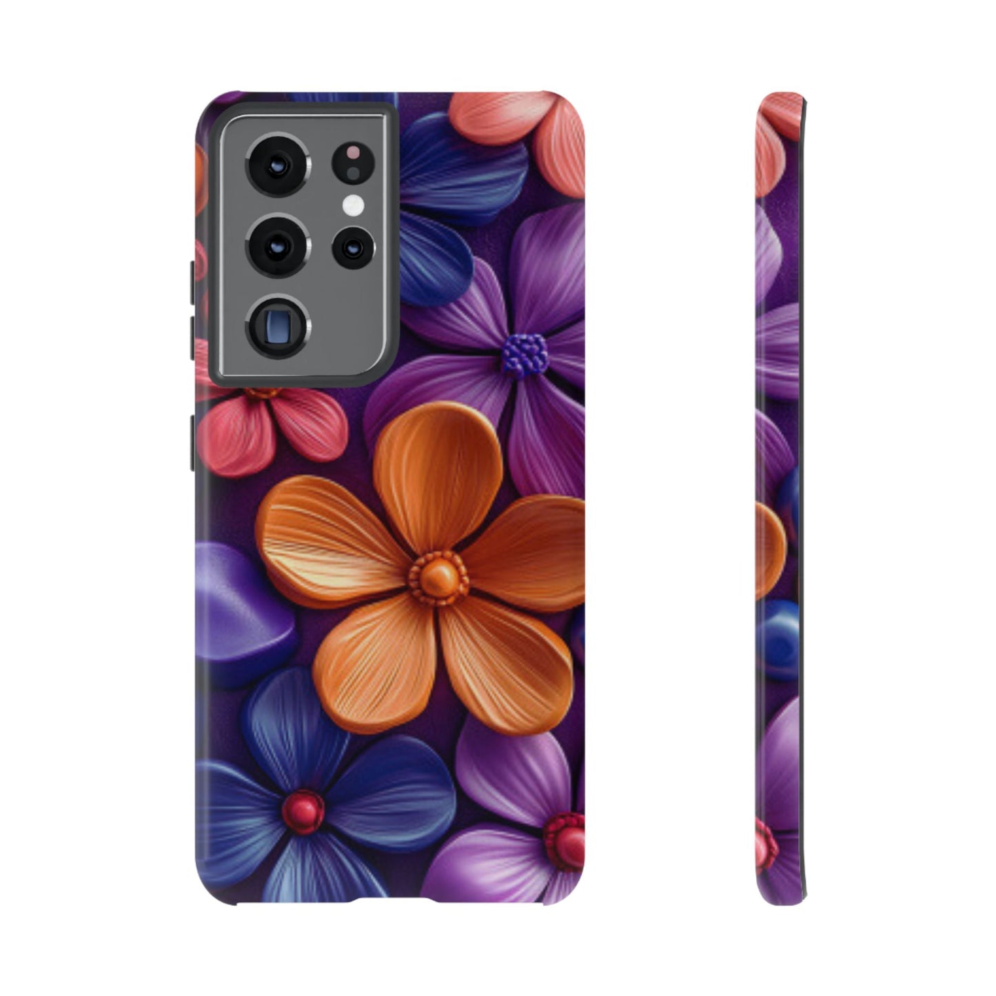 Bold Floral 3D Samsung Galaxy Case – Vivid Purple and Orange Flower Design, Shock - Resistant - BOGO Cases