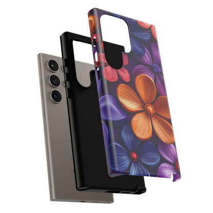 Bold Floral 3D Samsung Galaxy Case – Vivid Purple and Orange Flower Design, Shock - Resistant - BOGO Cases