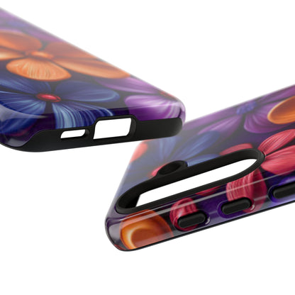 Bold Floral 3D Samsung Galaxy Case – Vivid Purple and Orange Flower Design, Shock - Resistant - BOGO Cases