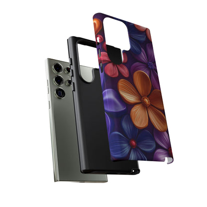 Bold Floral 3D Samsung Galaxy Case – Vivid Purple and Orange Flower Design, Shock - Resistant - BOGO Cases