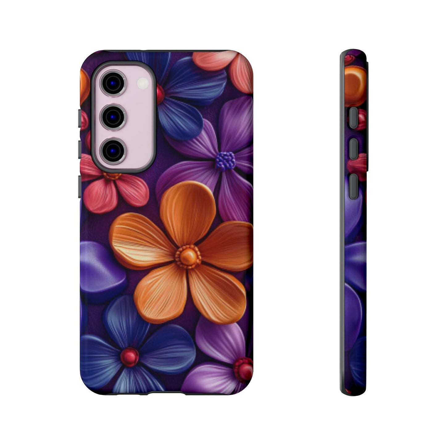 Bold Floral 3D Samsung Galaxy Case – Vivid Purple and Orange Flower Design, Shock - Resistant - BOGO Cases