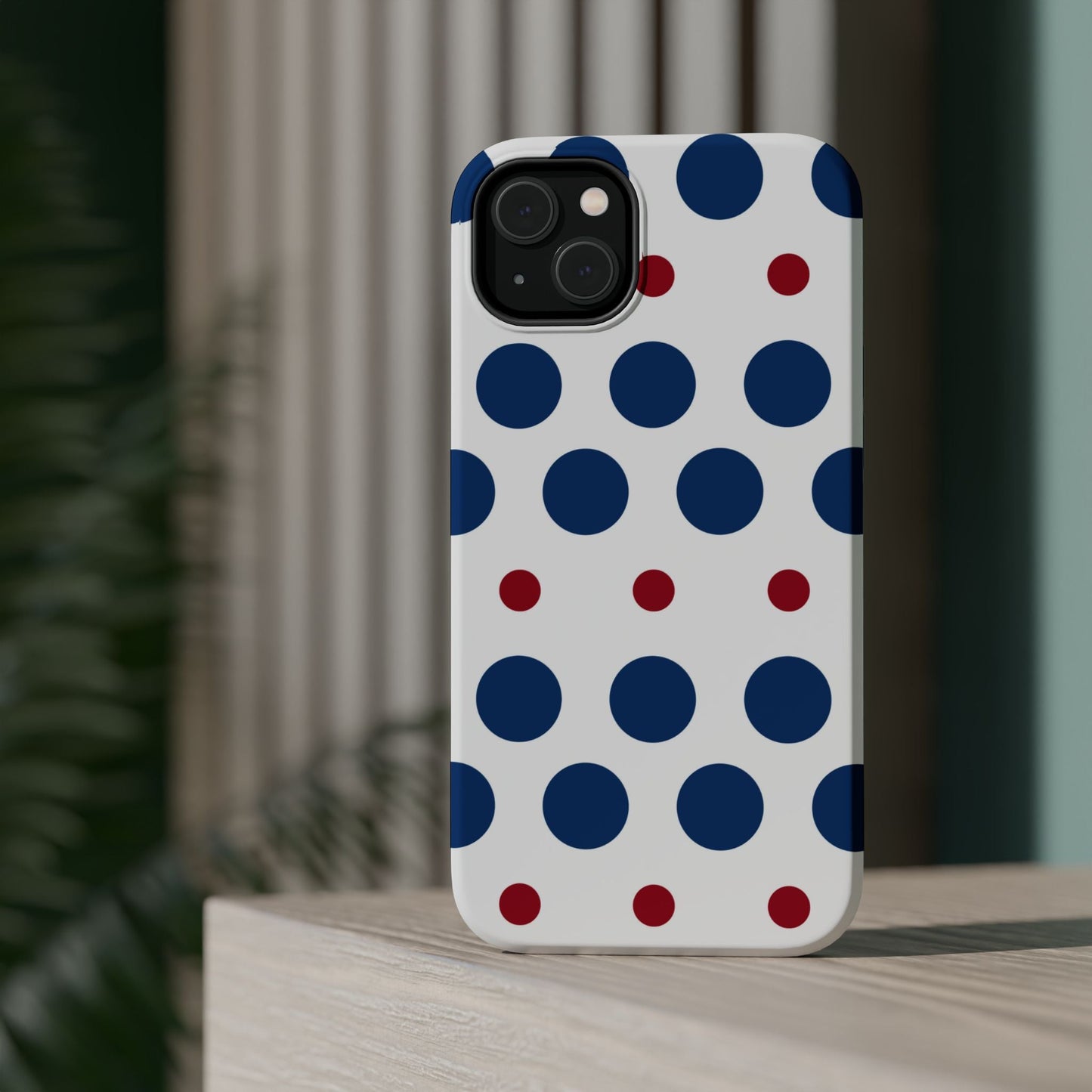 Bold Navy & Red Polka Dot Pattern – MagSafe iPhone Case - BOGO Cases