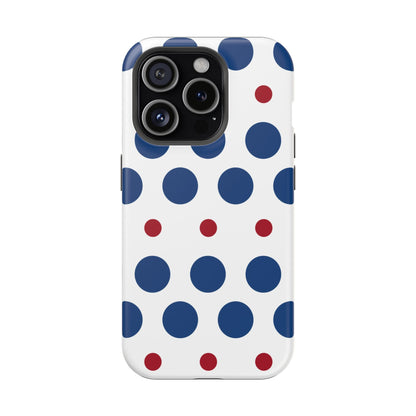 Bold Navy & Red Polka Dot Pattern – MagSafe iPhone Case - BOGO Cases