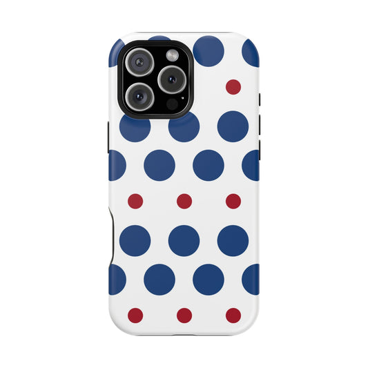 Bold Navy & Red Polka Dot Pattern – MagSafe iPhone Case - BOGO Cases