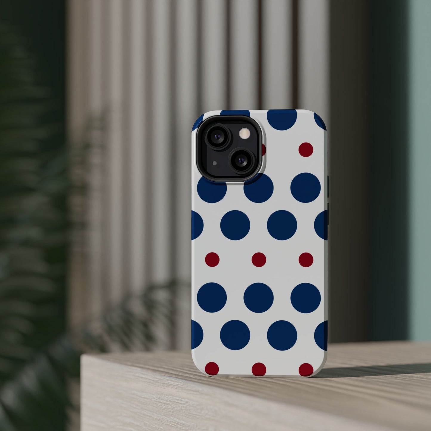 Bold Navy & Red Polka Dot Pattern – MagSafe iPhone Case - BOGO Cases