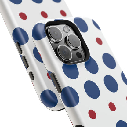 Bold Navy & Red Polka Dot Pattern – MagSafe iPhone Case - BOGO Cases