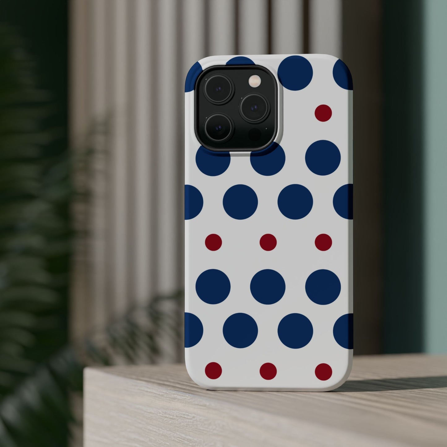 Bold Navy & Red Polka Dot Pattern – MagSafe iPhone Case - BOGO Cases