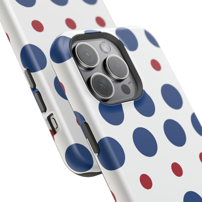 Bold Navy & Red Polka Dot Pattern – MagSafe iPhone Case - BOGO Cases