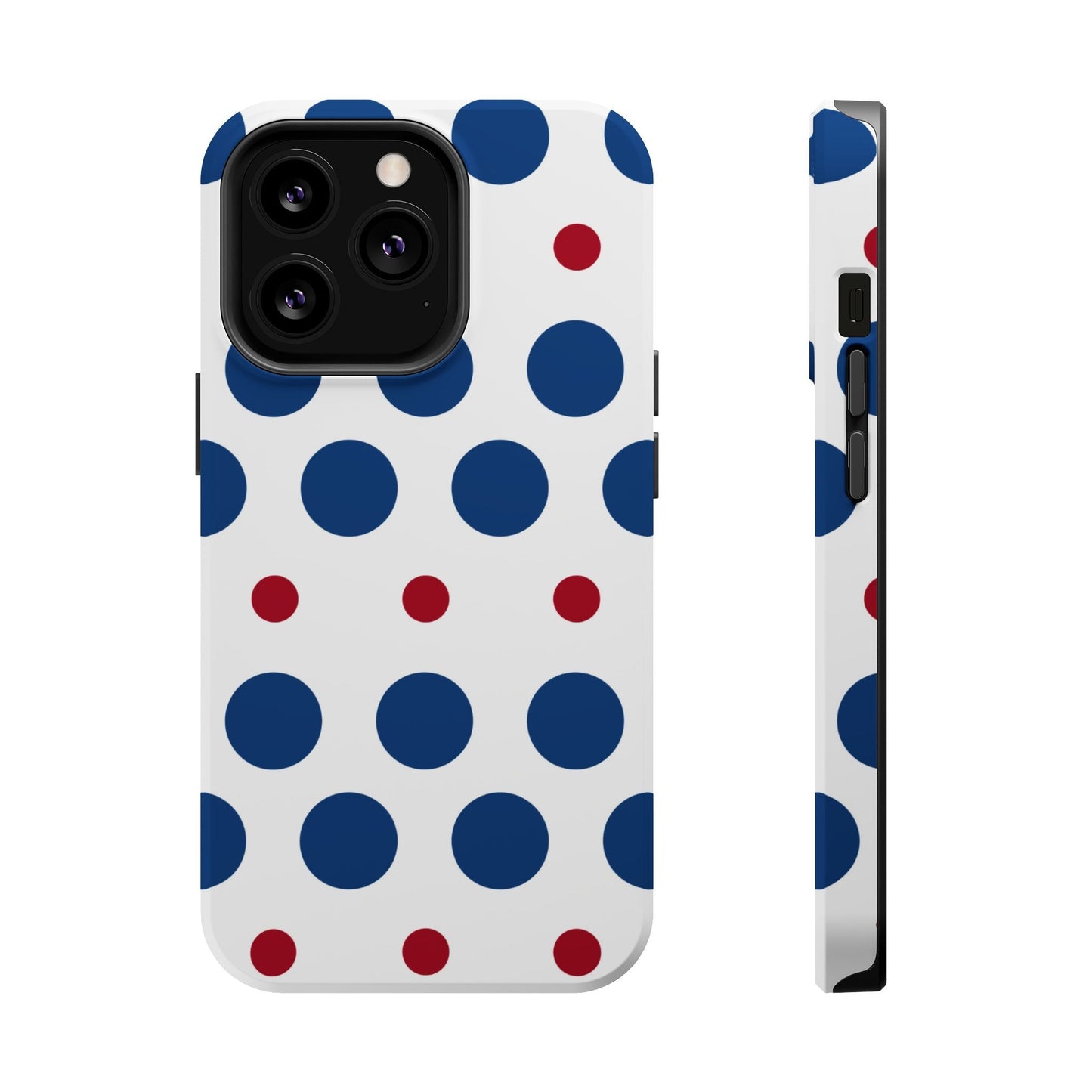 Bold Navy & Red Polka Dot Pattern – MagSafe iPhone Case - BOGO Cases