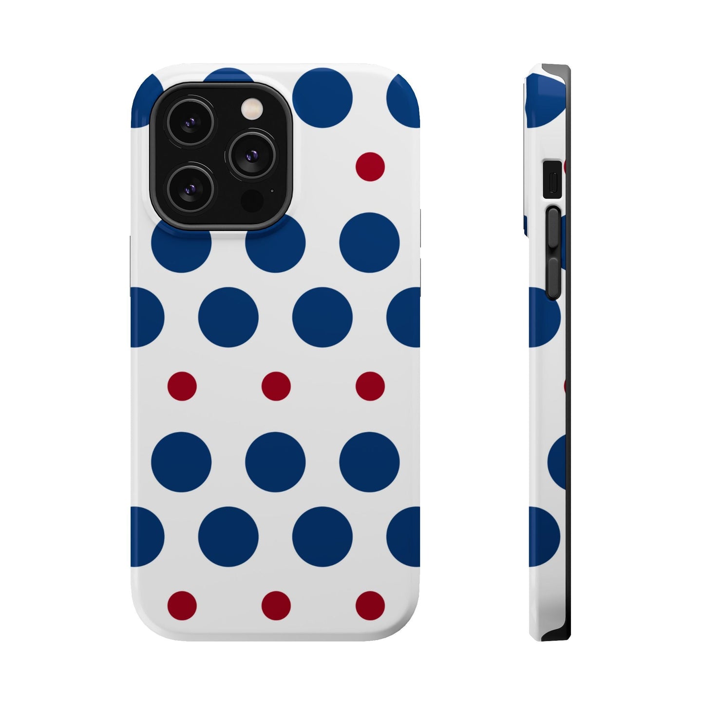 Bold Navy & Red Polka Dot Pattern – MagSafe iPhone Case - BOGO Cases