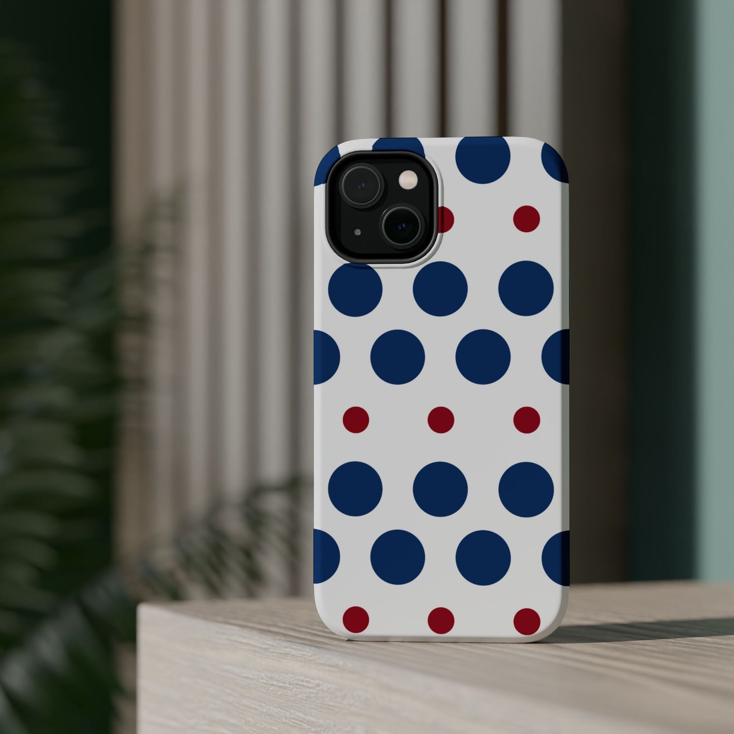 Bold Navy & Red Polka Dot Pattern – MagSafe iPhone Case - BOGO Cases