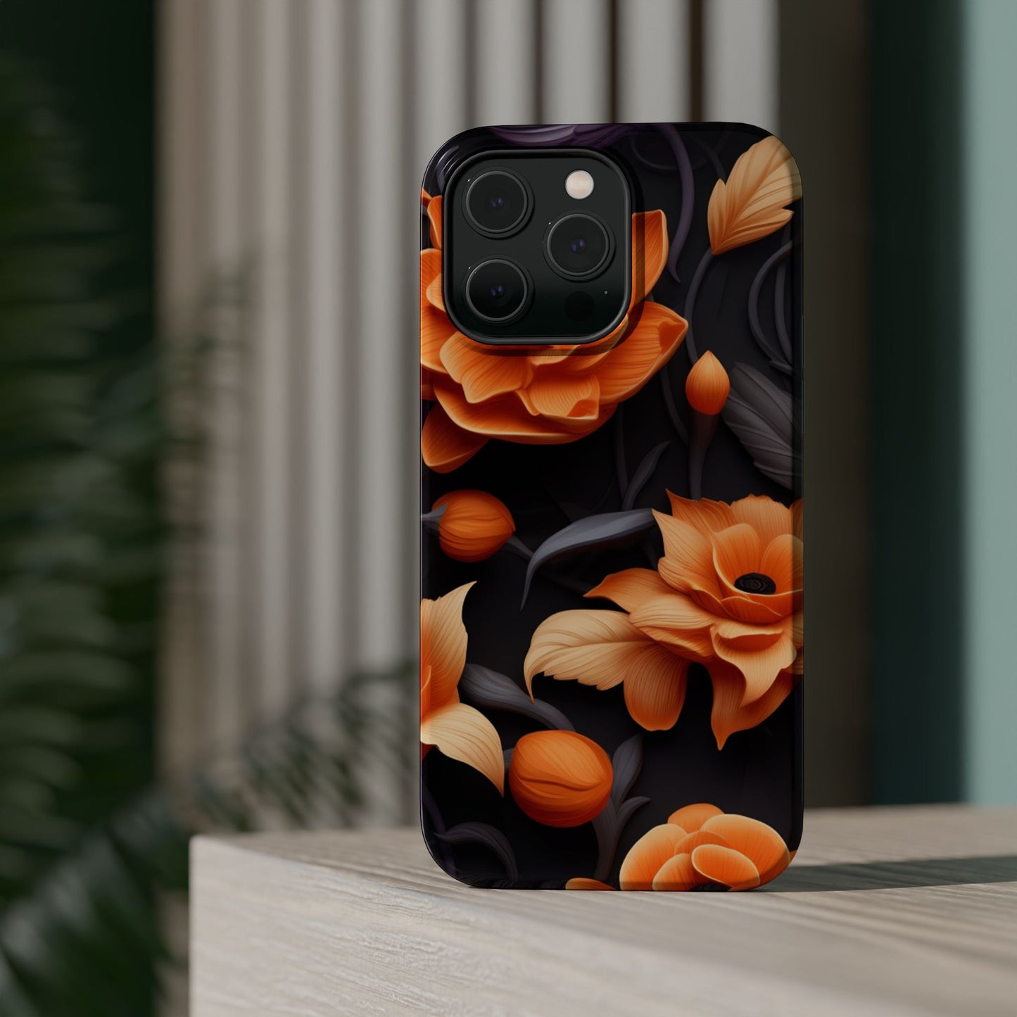 Bold Orange Floral MagSafe iPhone Case – 3D Flower Design with Wireless Charging - BOGO Cases