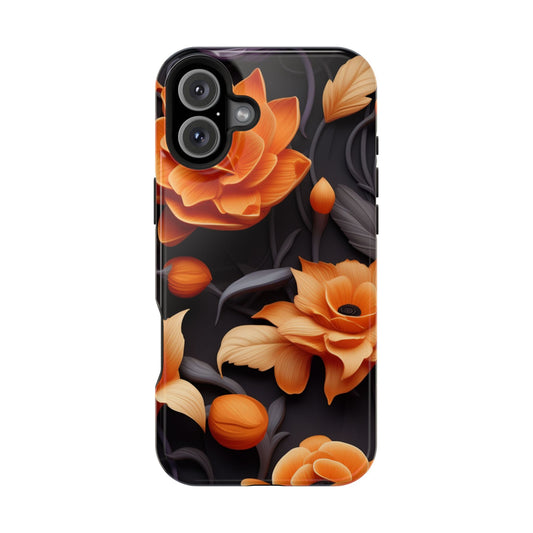 Bold Orange Floral MagSafe iPhone Case – 3D Flower Design with Wireless Charging - BOGO Cases