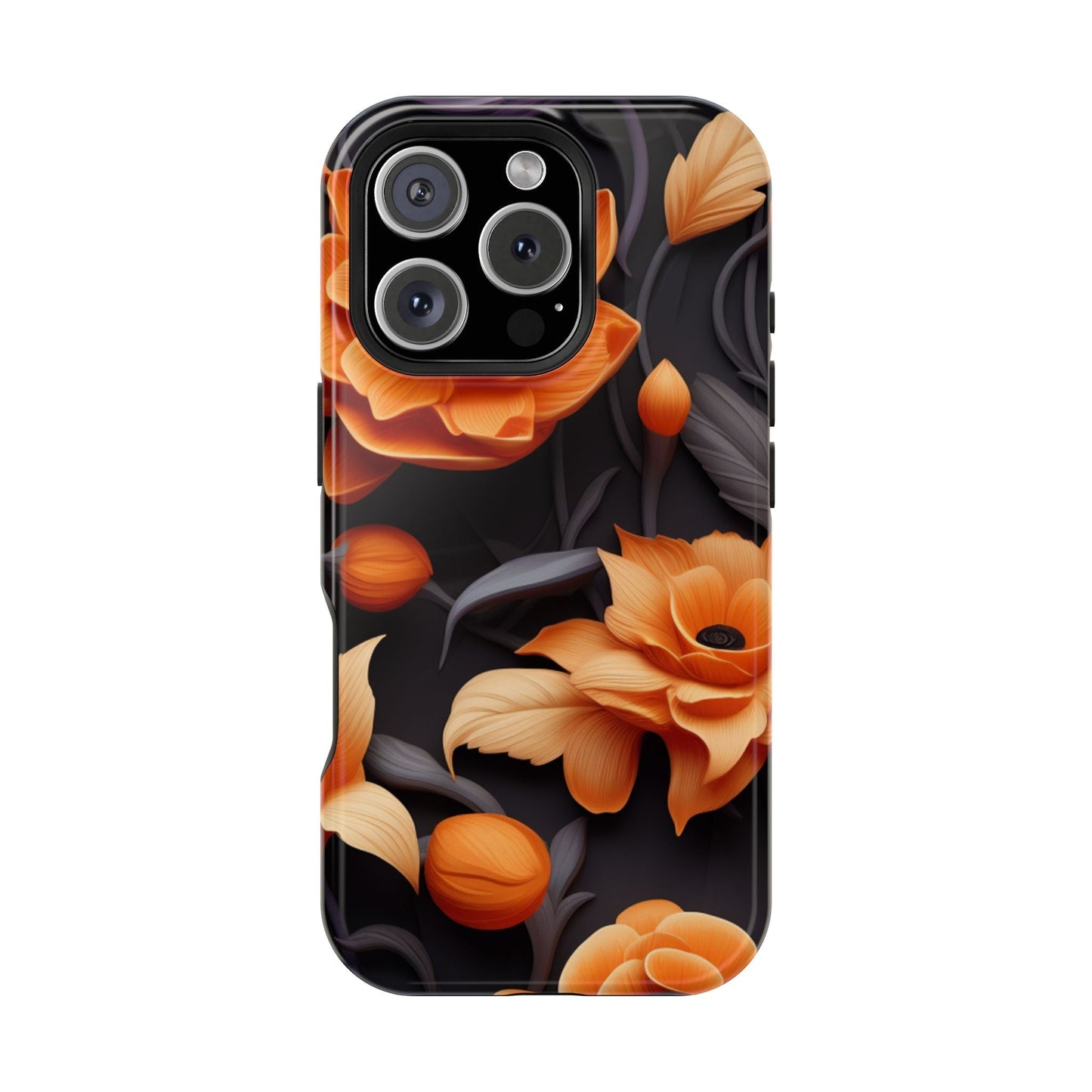Bold Orange Floral MagSafe iPhone Case – 3D Flower Design with Wireless Charging - BOGO Cases