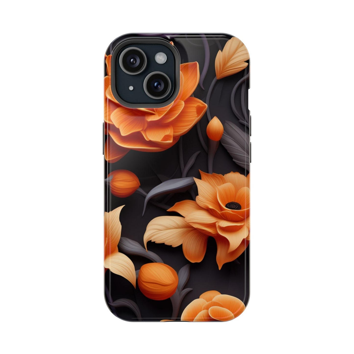 Bold Orange Floral MagSafe iPhone Case – 3D Flower Design with Wireless Charging - BOGO Cases
