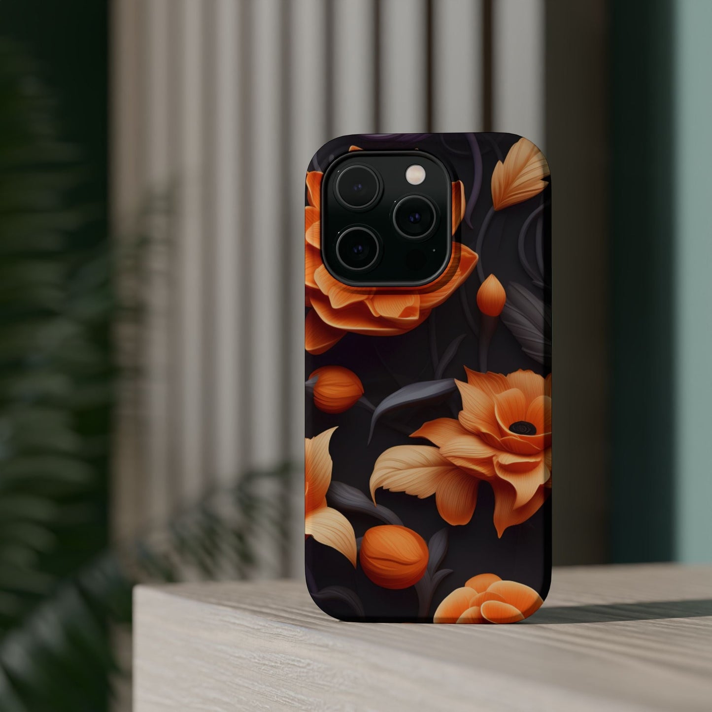 Bold Orange Floral MagSafe iPhone Case – 3D Flower Design with Wireless Charging - BOGO Cases