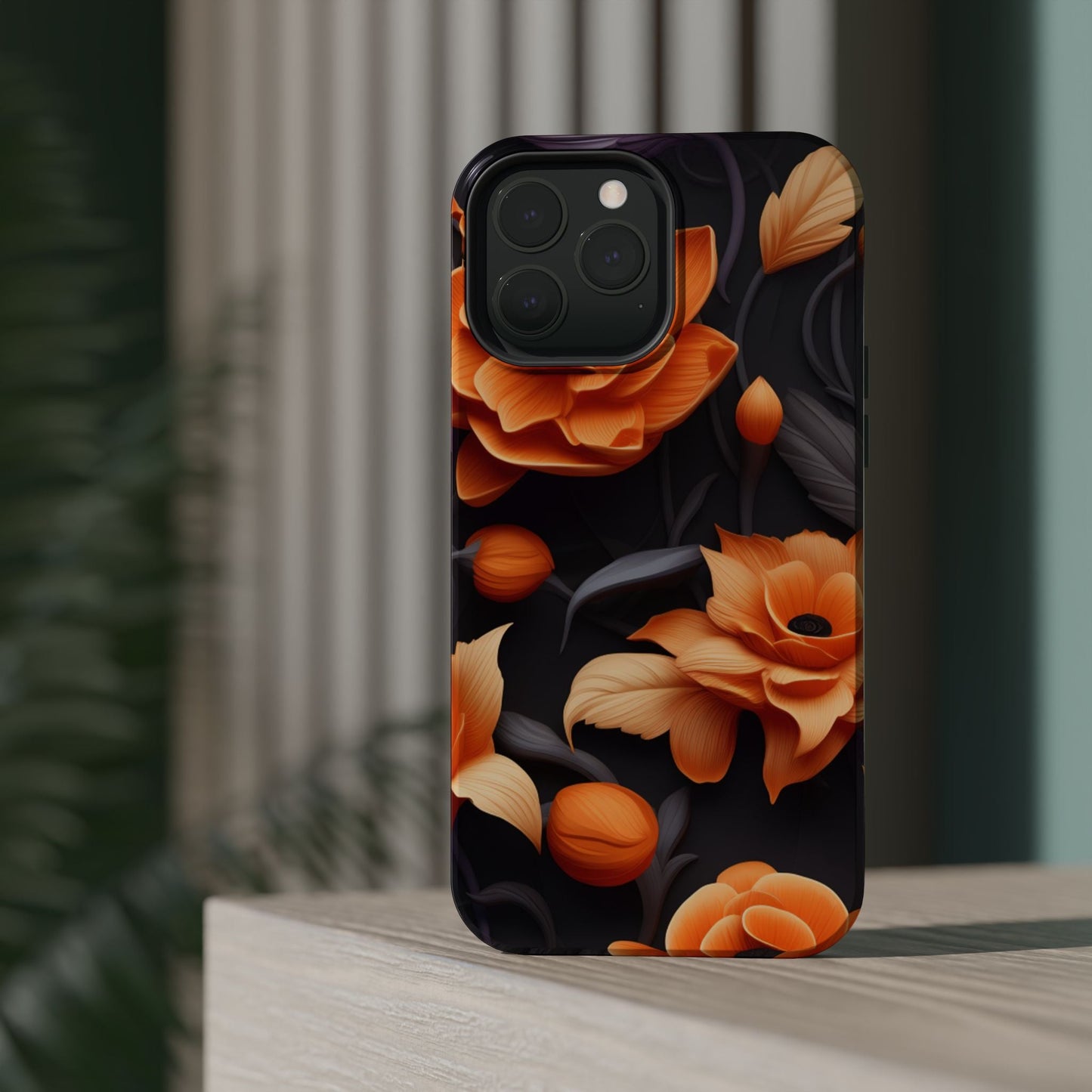 Bold Orange Floral MagSafe iPhone Case – 3D Flower Design with Wireless Charging - BOGO Cases