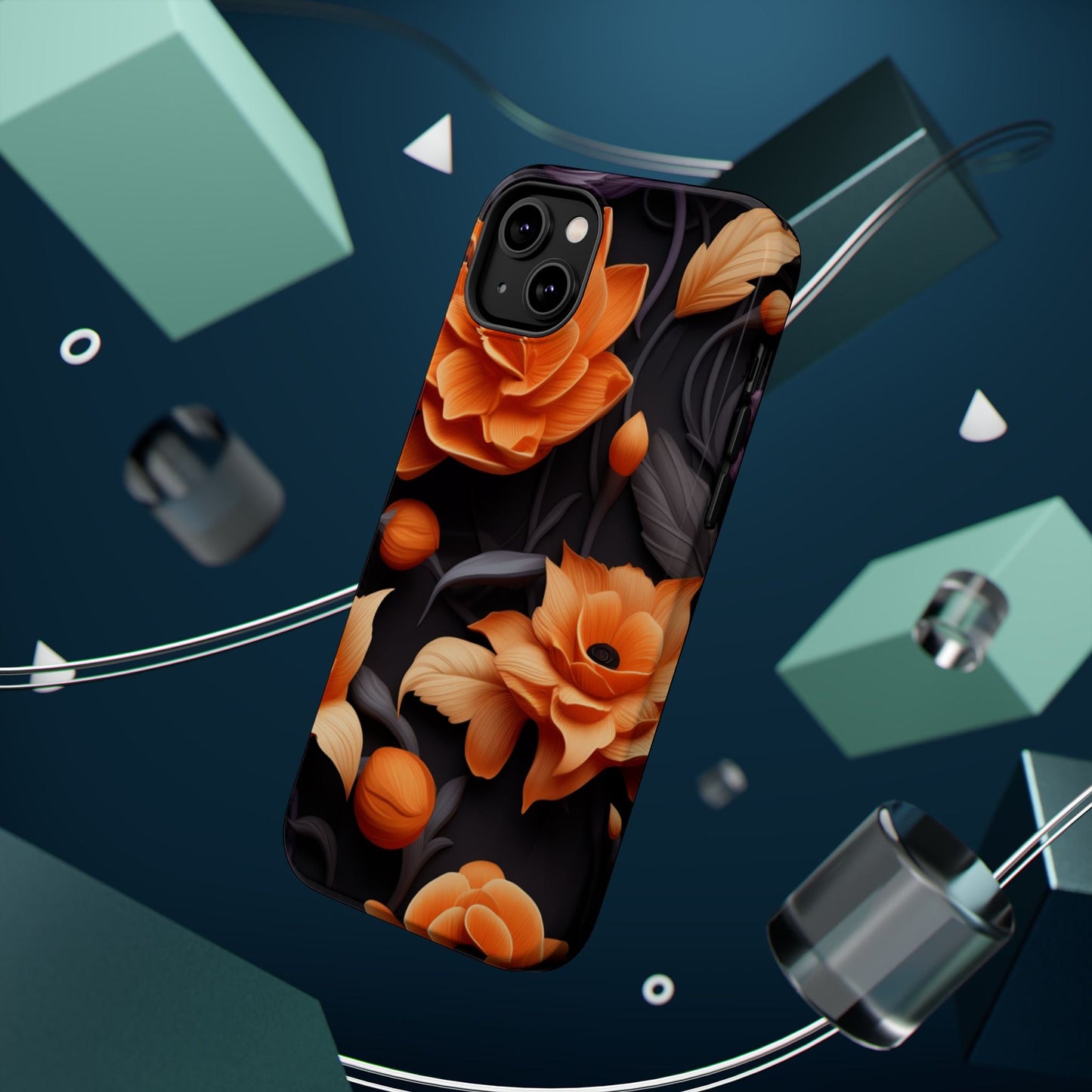 Bold Orange Floral MagSafe iPhone Case – 3D Flower Design with Wireless Charging - BOGO Cases