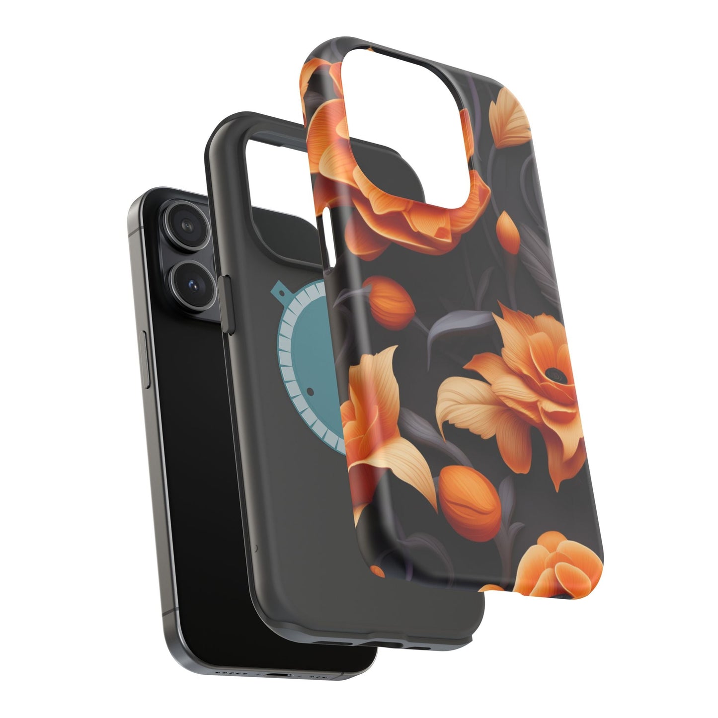 Bold Orange Floral MagSafe iPhone Case – 3D Flower Design with Wireless Charging - BOGO Cases