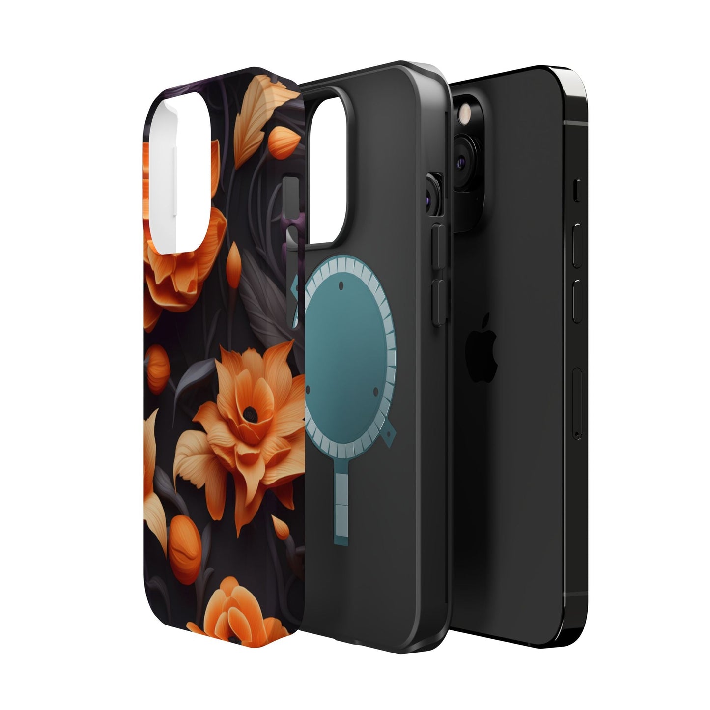 Bold Orange Floral MagSafe iPhone Case – 3D Flower Design with Wireless Charging - BOGO Cases