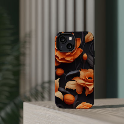 Bold Orange Floral MagSafe iPhone Case – 3D Flower Design with Wireless Charging - BOGO Cases