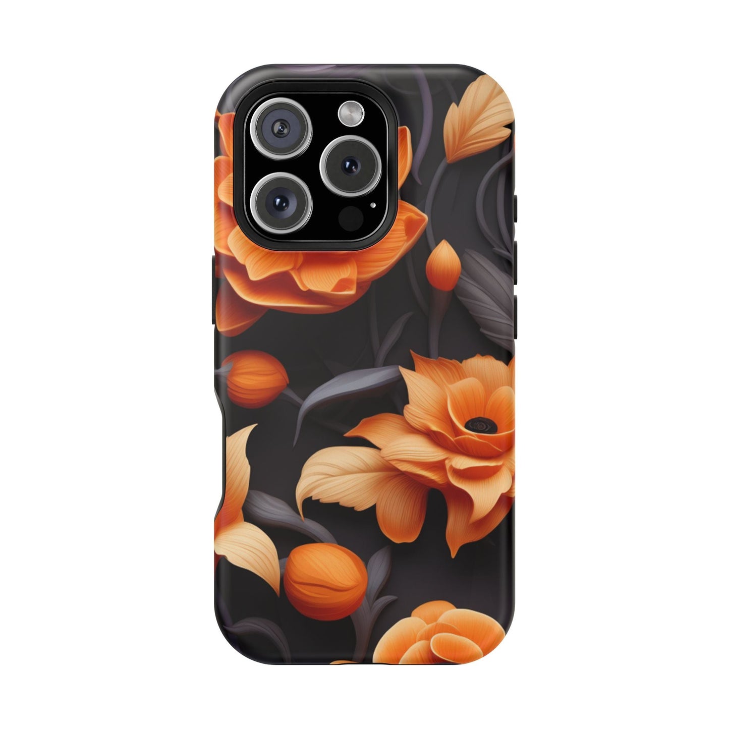 Bold Orange Floral MagSafe iPhone Case – 3D Flower Design with Wireless Charging - BOGO Cases