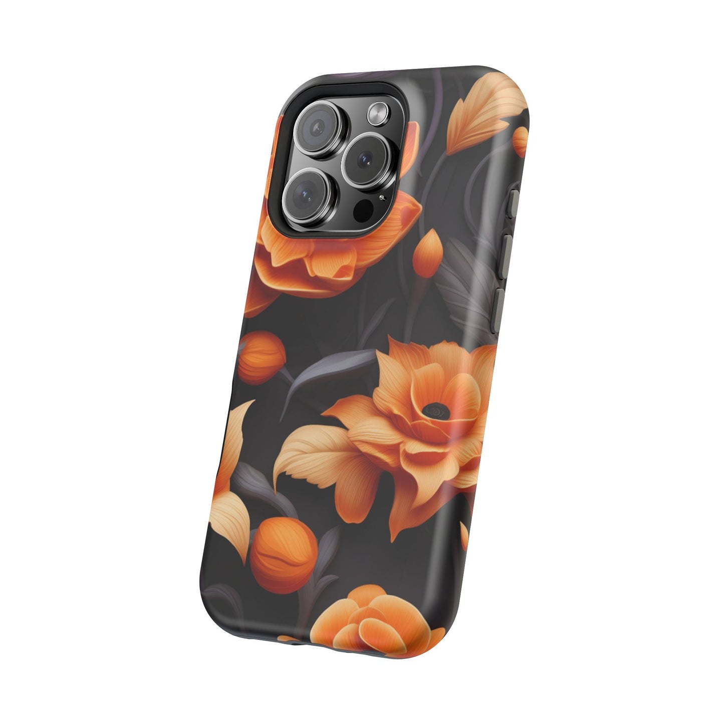 Bold Orange Floral MagSafe iPhone Case – 3D Flower Design with Wireless Charging - BOGO Cases
