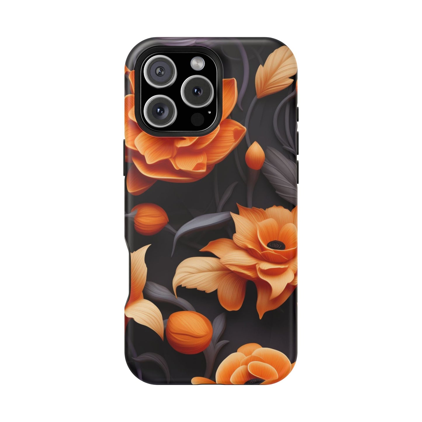 Bold Orange Floral MagSafe iPhone Case – 3D Flower Design with Wireless Charging - BOGO Cases