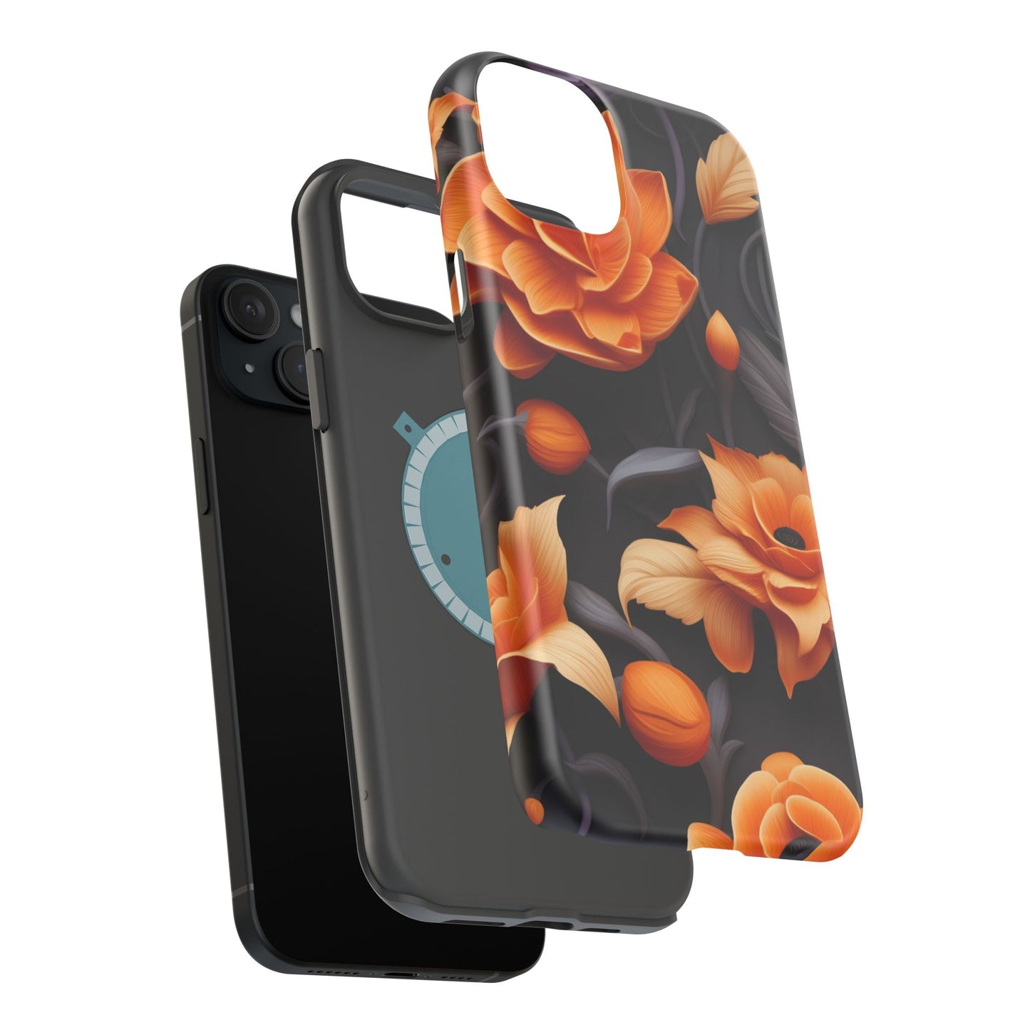 Bold Orange Floral MagSafe iPhone Case – 3D Flower Design with Wireless Charging - BOGO Cases