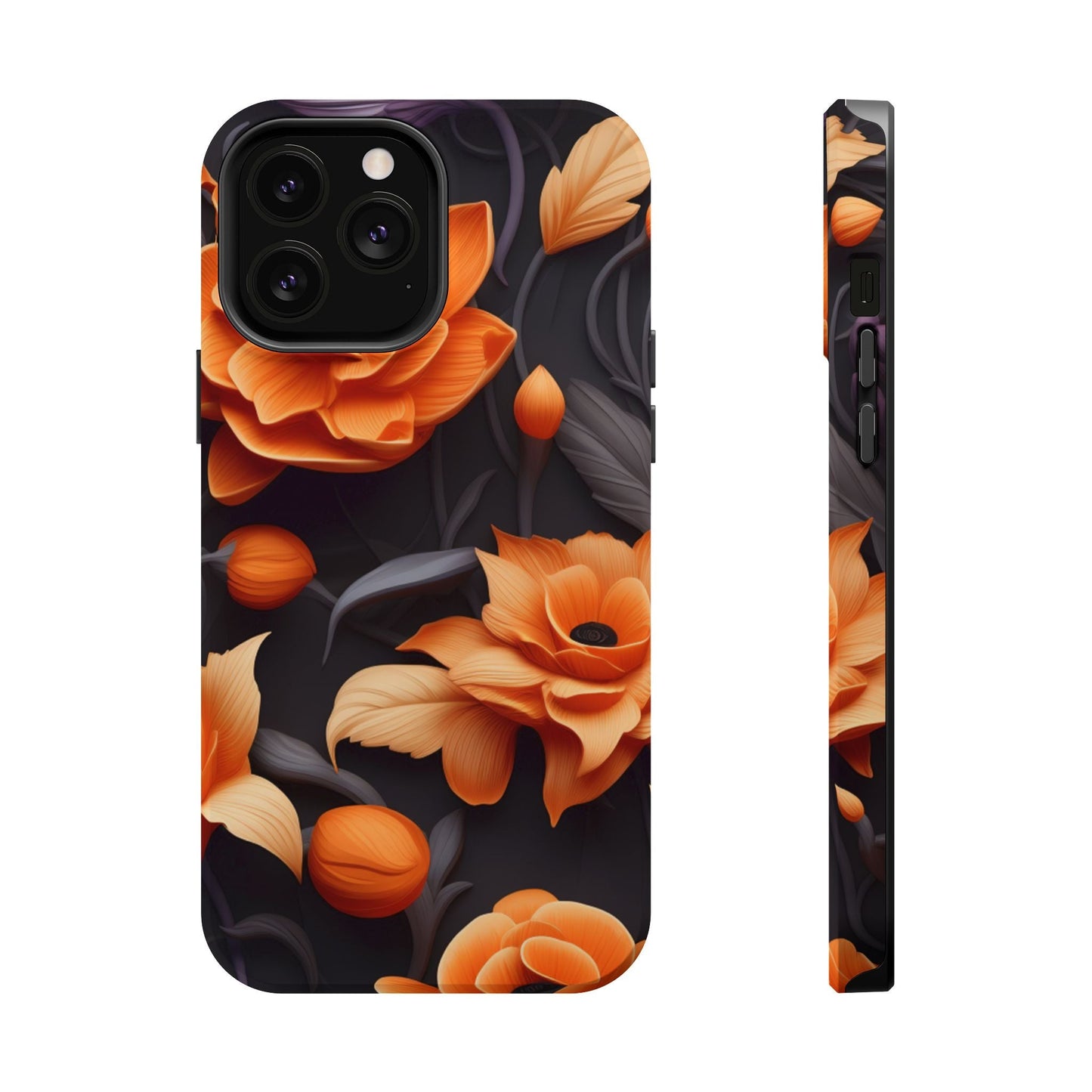 Bold Orange Floral MagSafe iPhone Case – 3D Flower Design with Wireless Charging - BOGO Cases