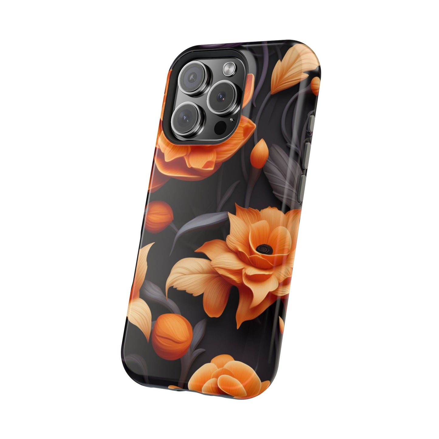 Bold Orange Floral MagSafe iPhone Case – 3D Flower Design with Wireless Charging - BOGO Cases