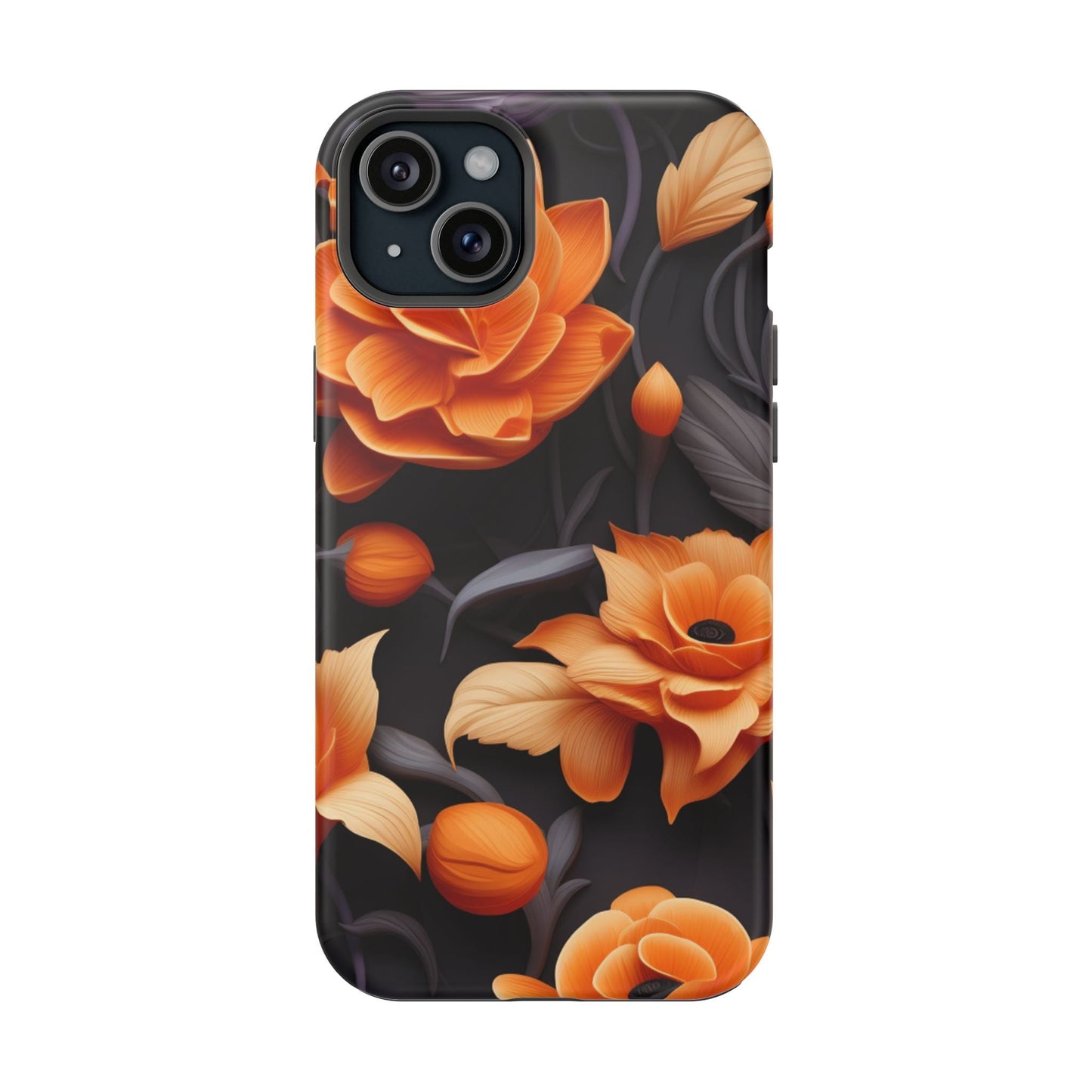 Bold Orange Floral MagSafe iPhone Case – 3D Flower Design with Wireless Charging - BOGO Cases