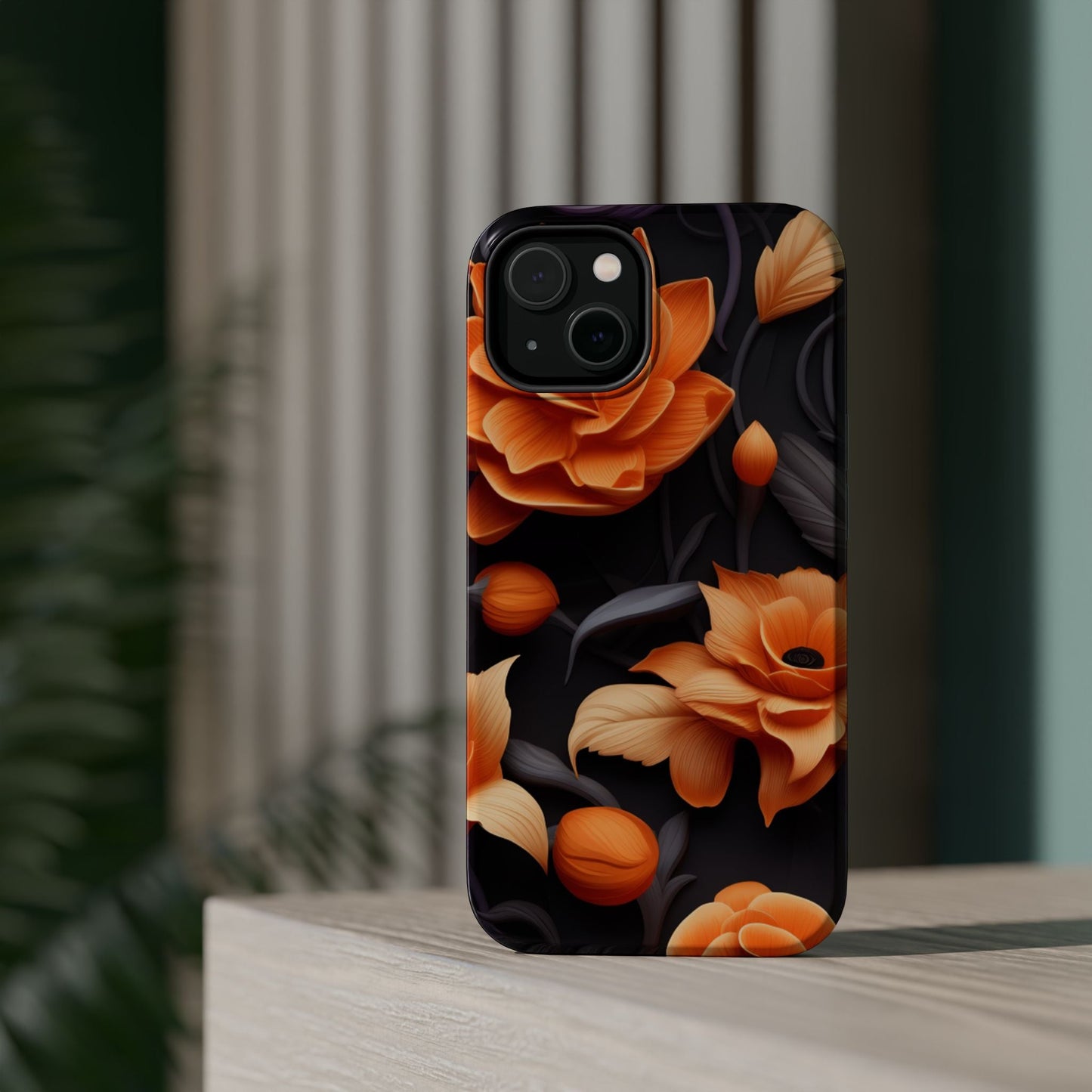 Bold Orange Floral MagSafe iPhone Case – 3D Flower Design with Wireless Charging - BOGO Cases