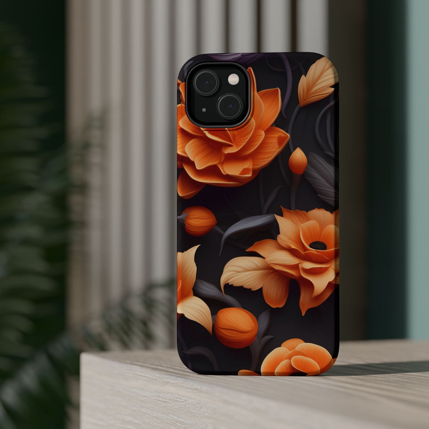 Bold Orange Floral MagSafe iPhone Case – 3D Flower Design with Wireless Charging - BOGO Cases