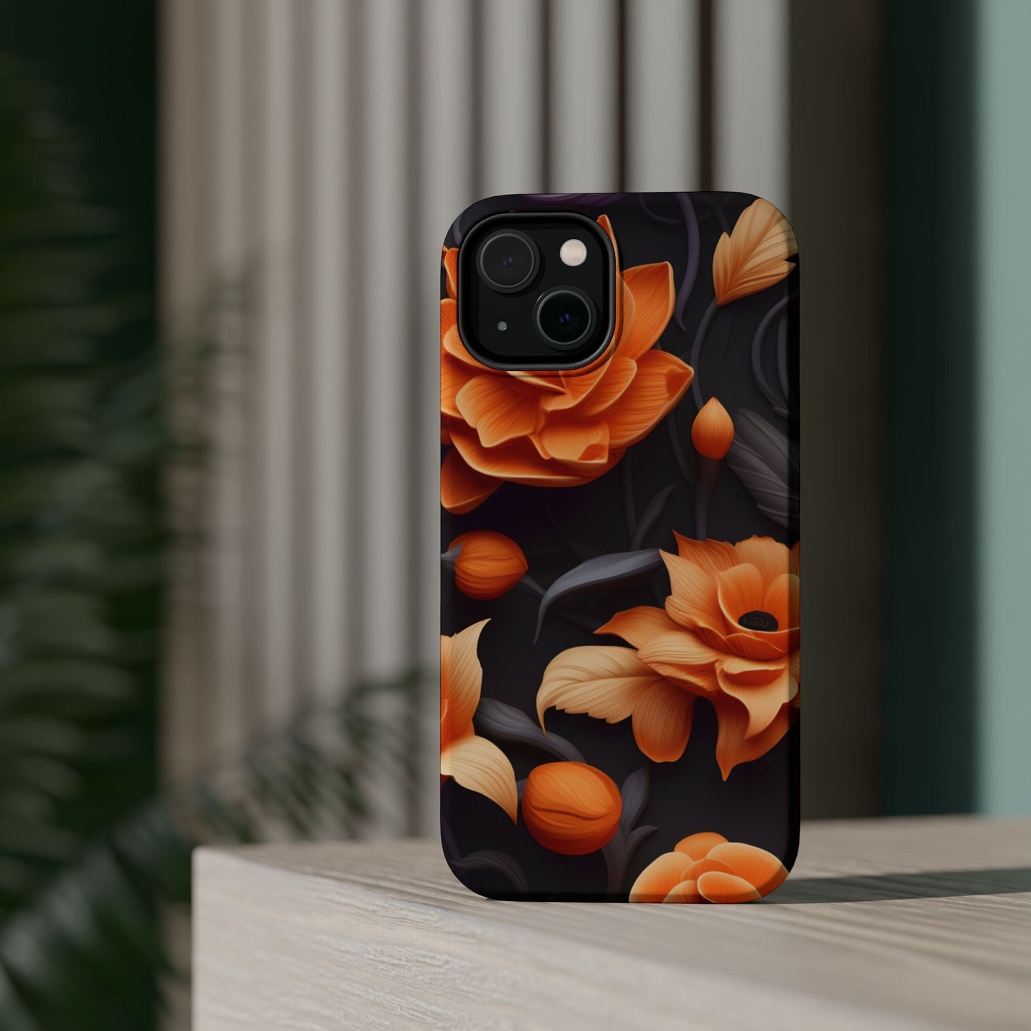 Bold Orange Floral MagSafe iPhone Case – 3D Flower Design with Wireless Charging - BOGO Cases