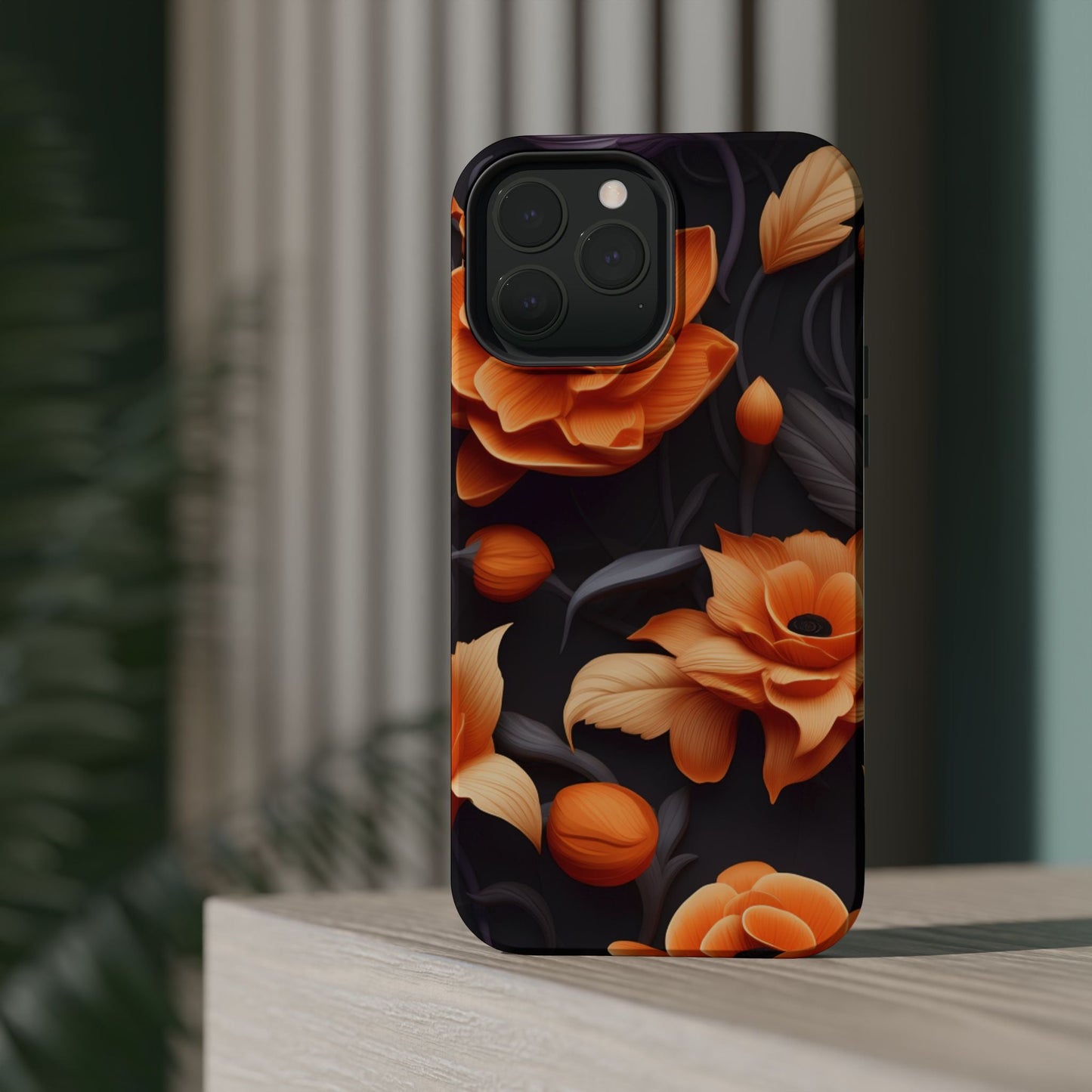 Bold Orange Floral MagSafe iPhone Case – 3D Flower Design with Wireless Charging - BOGO Cases