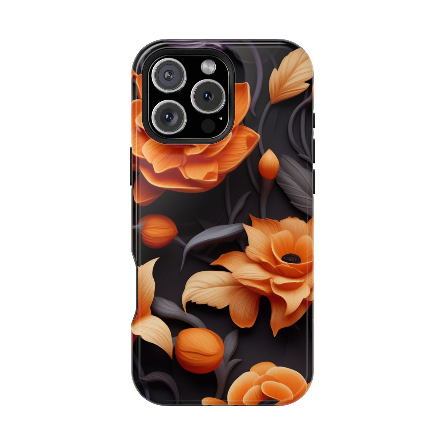 Bold Orange Floral MagSafe iPhone Case – 3D Flower Design with Wireless Charging - BOGO Cases
