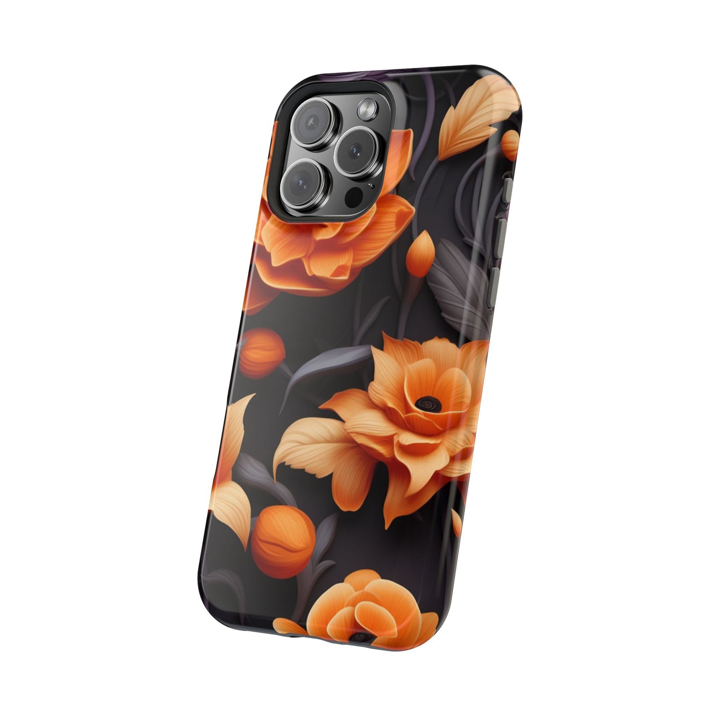 Bold Orange Floral MagSafe iPhone Case – 3D Flower Design with Wireless Charging - BOGO Cases