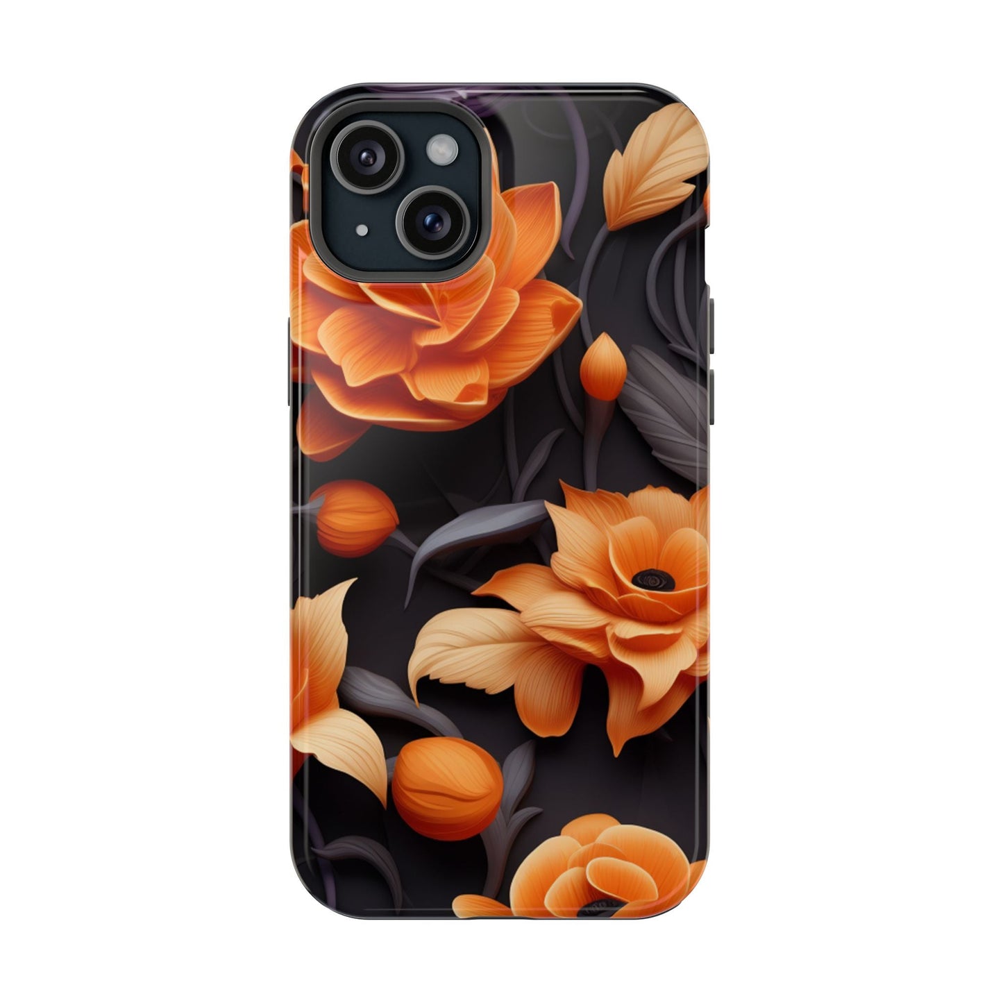 Bold Orange Floral MagSafe iPhone Case – 3D Flower Design with Wireless Charging - BOGO Cases