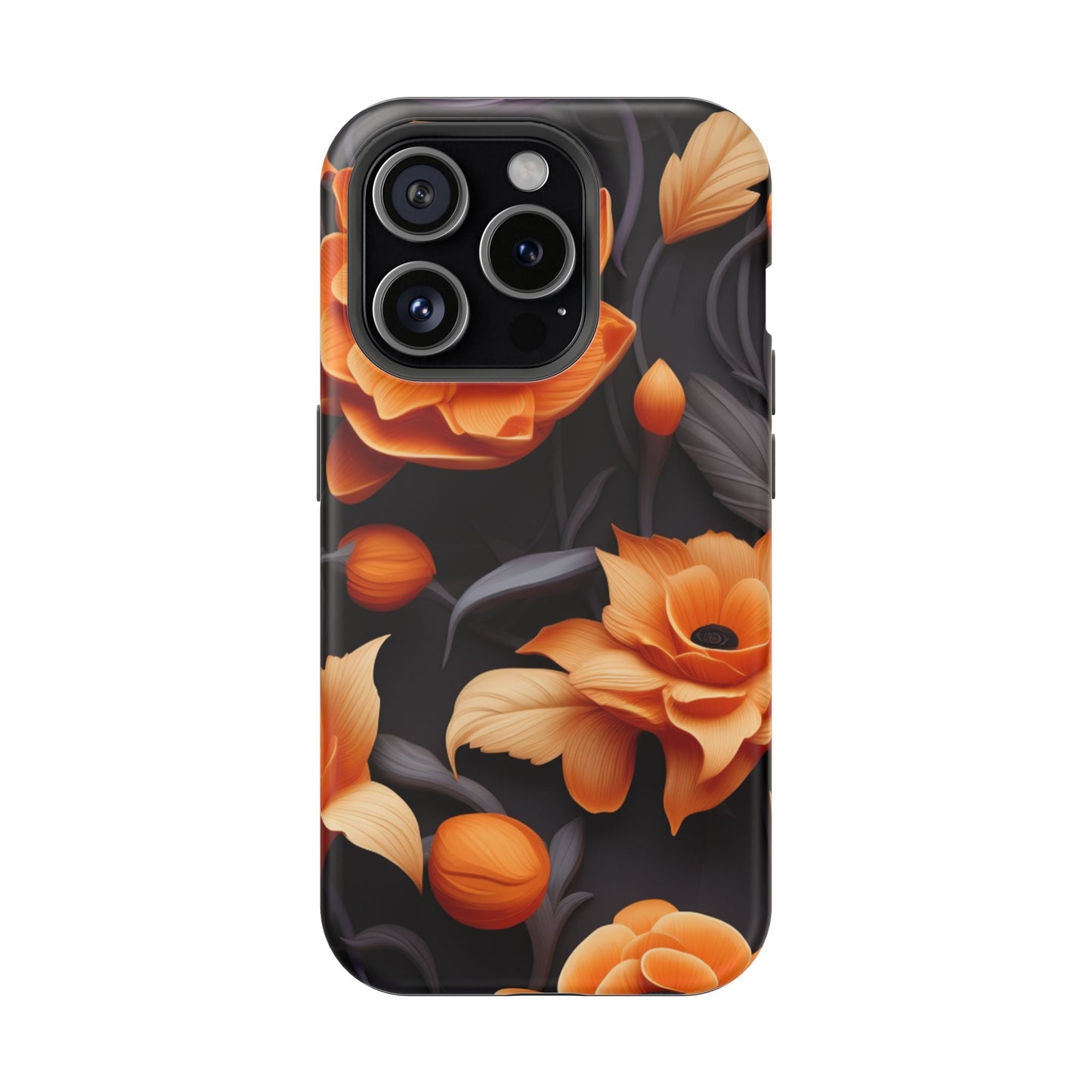 Bold Orange Floral MagSafe iPhone Case – 3D Flower Design with Wireless Charging - BOGO Cases
