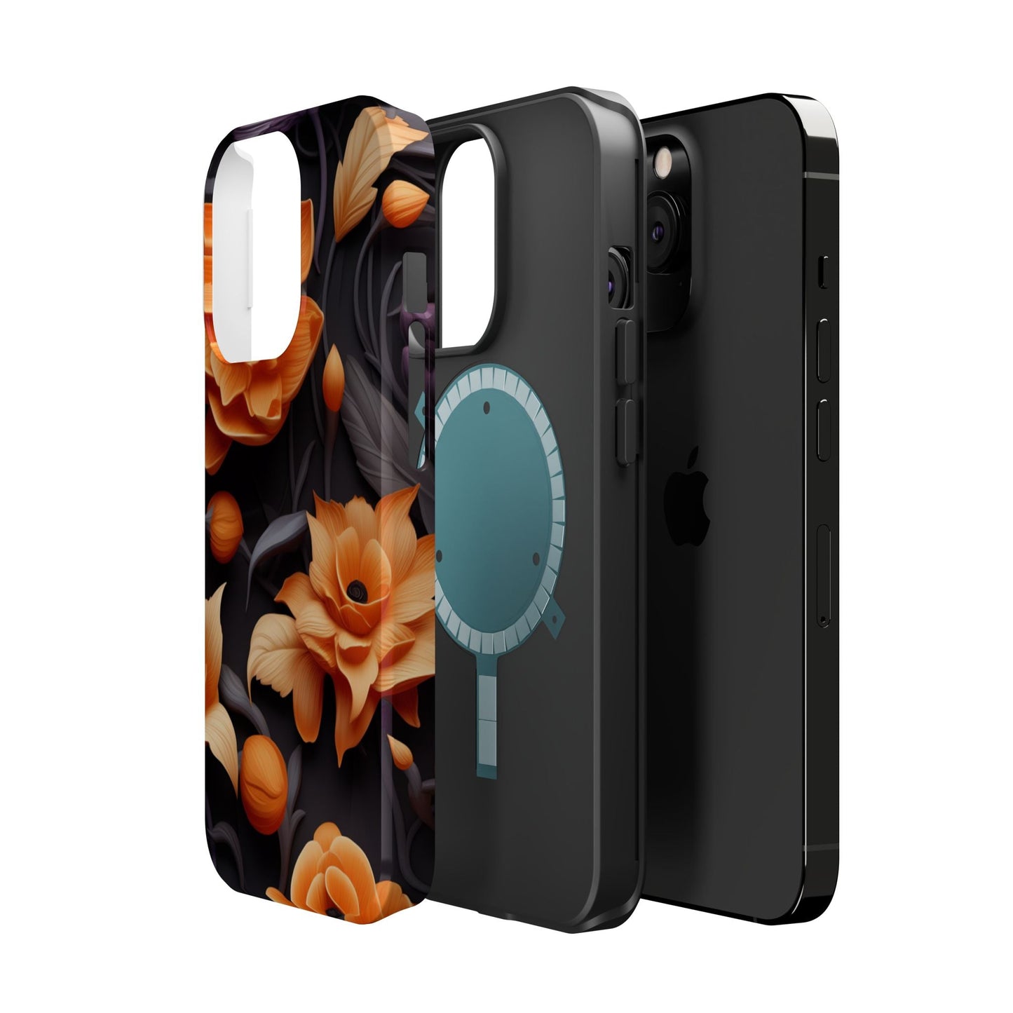 Bold Orange Floral MagSafe iPhone Case – 3D Flower Design with Wireless Charging - BOGO Cases